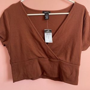 V neck Brown Crop Top